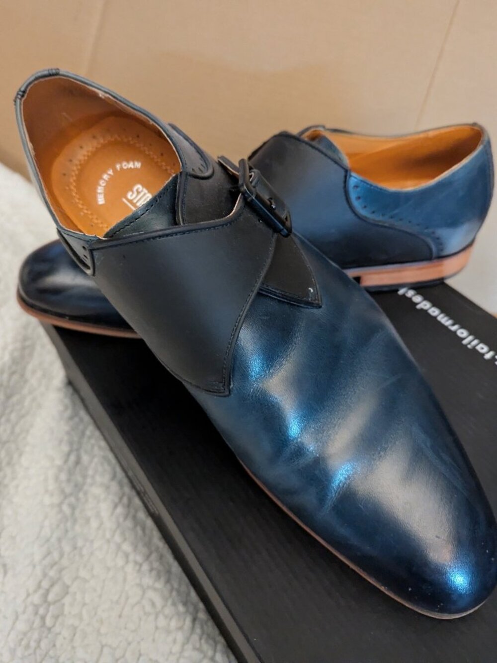 Stacy Adams Monk Strap Men's Shoes Deep-Blue Size 9